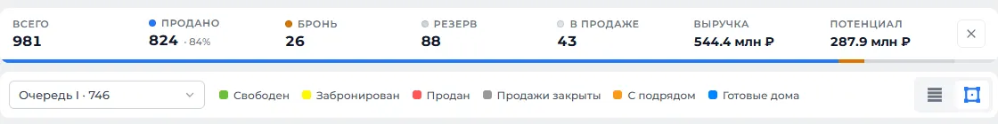 Справа в ряду — переключатель «Таблица / Генплан»